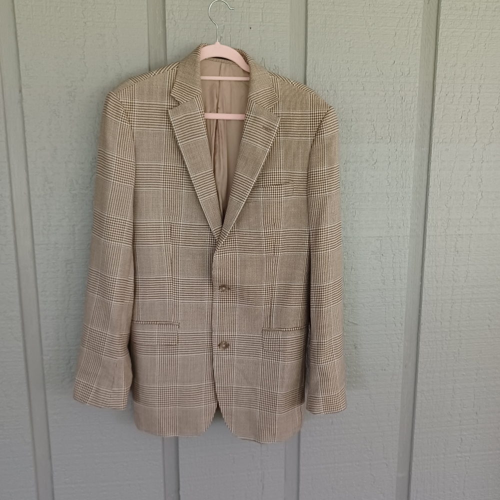 Lauren Ralph Lauren Men Slim Plaid Houndstooth Blazer Size 40L Wool Blend